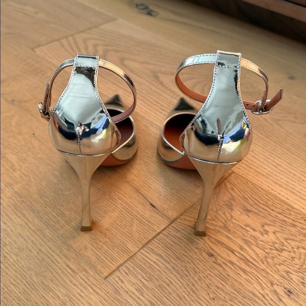 Amina Muaddi Silver Kim 105 Pump Heels 37 - Picture 3 of 4